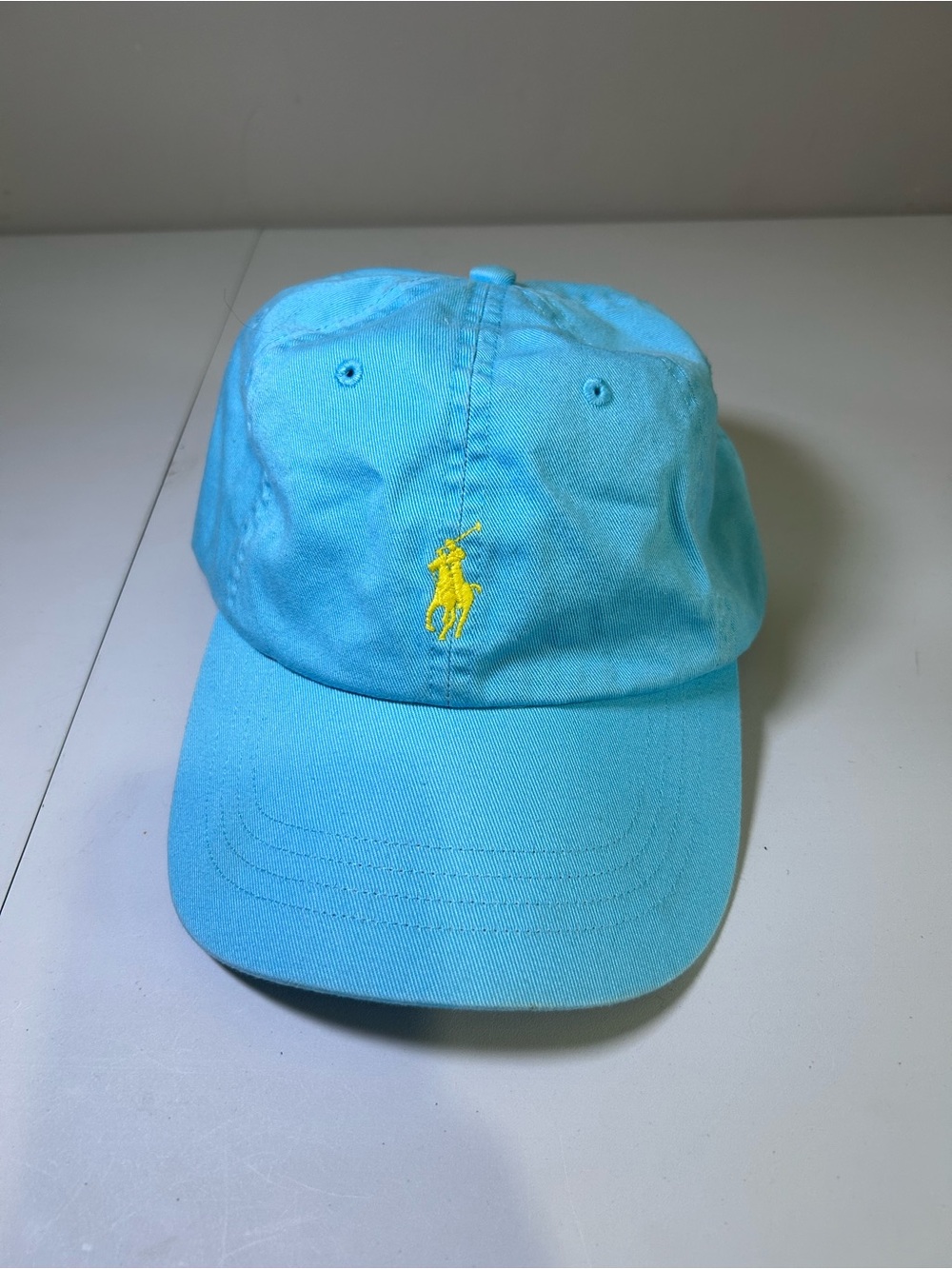Polo Ralph Lauren Aqua Blue Yellow Pony Baseball Cap Hat Adjustable